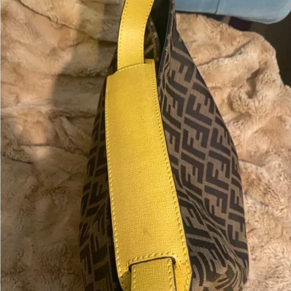 Fendi Brown Monogram Canvas Shoulder Bag with Yellow Leather Strap - Picture 5 of 8